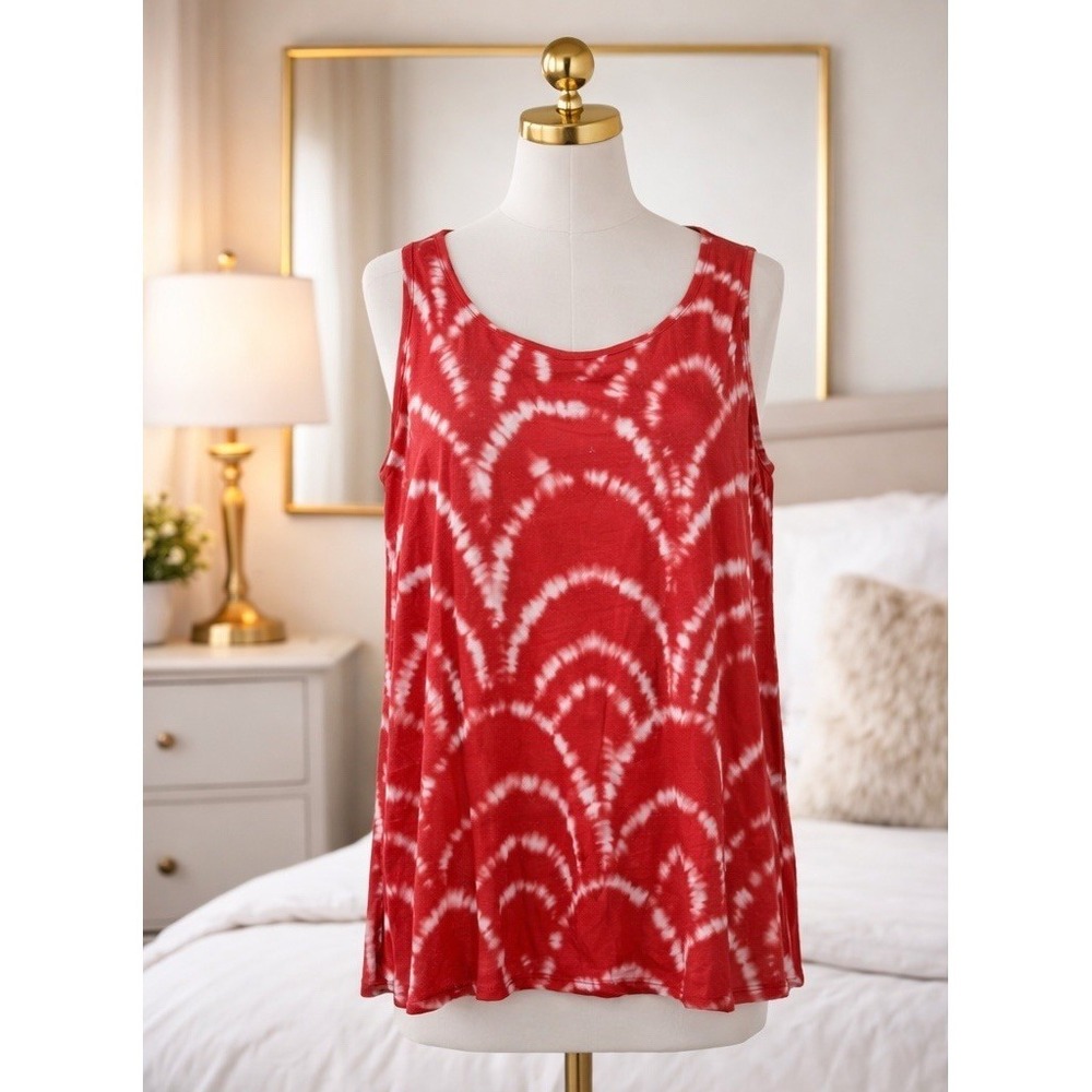Susan Graver Popover Tank Top Sleeveless Pink White Satin Shinny Lightweight 1x